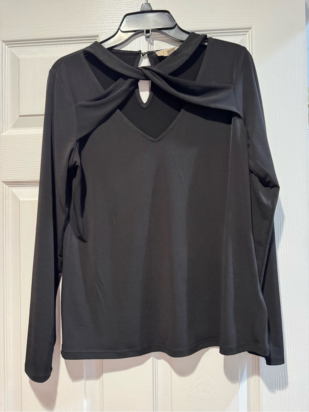 Michael Kors Women's Black Twist-Neck Long Sleeve Top